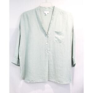 Pure J Jill Linen Top Women XLP Green V Neck Button Tunic Quiet Luxury Beach